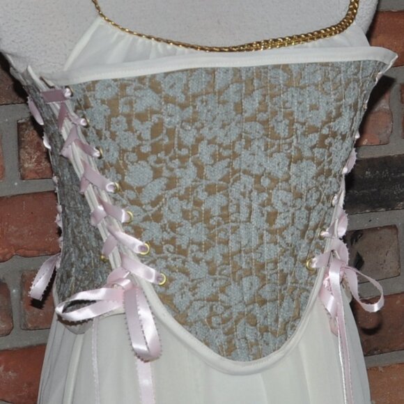 2 sided, Lace-up, Bustier Corset, Pink & Gold, Neutral Floral Tapestry Siez 6 S - Picture 12 of 12